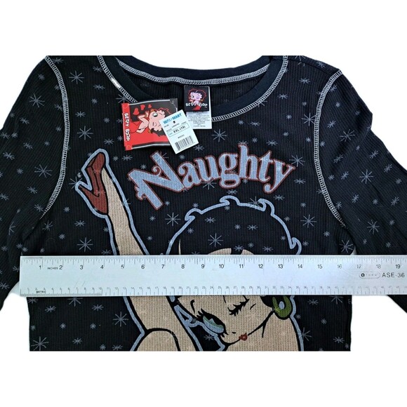 Betty Boop Naughty Long Sleeve Thermal T-shirt Black Size Junior 2XL - Picture 7 of 9